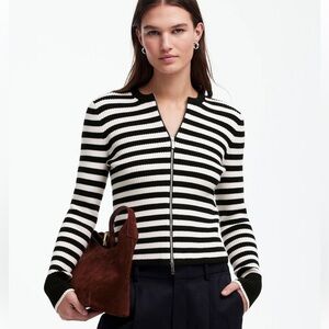Madewell black and white Zip-Front Cardigan in Stripe